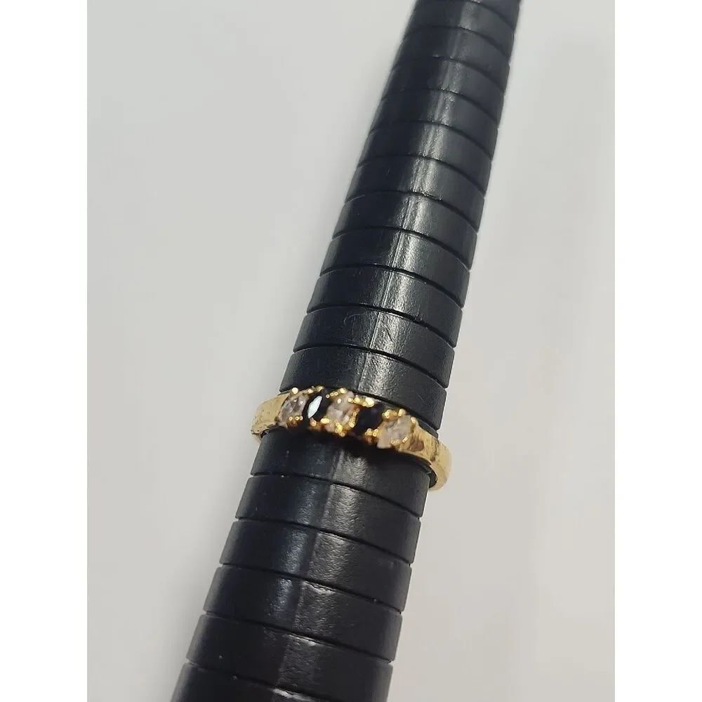 Gold Tone Women’s Ring with Sapphires and Clear Stones